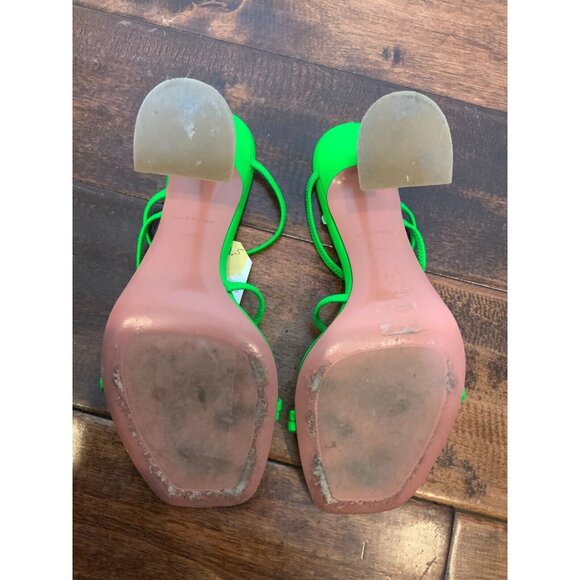 Amina Muaddi Naima Green Strappy Leather Heel Sandals $900, Size 37.5 | 7.5 - Picture 7 of 7